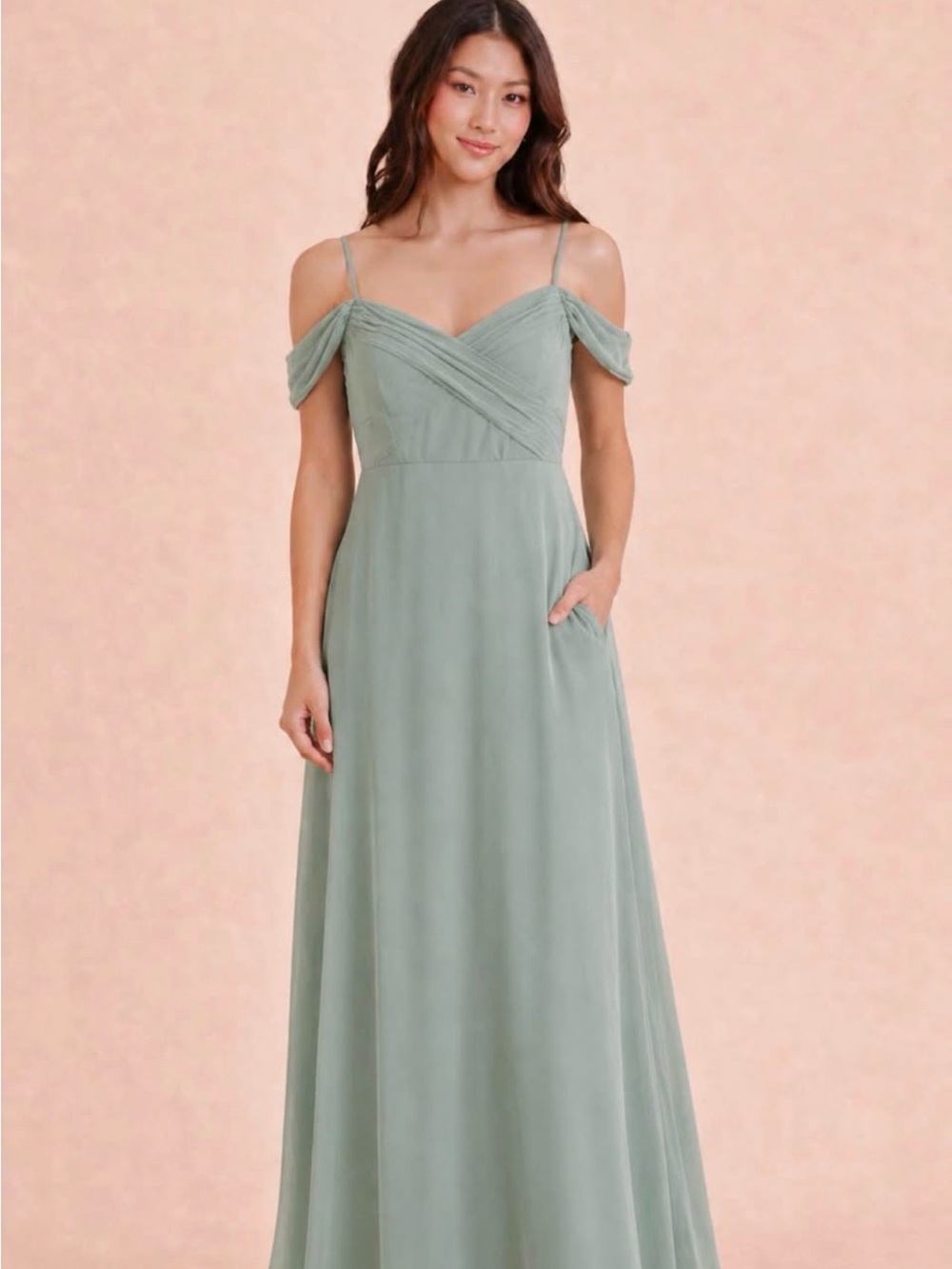 Birdy Grey Sage Green Cold-Shoulder Maxi Dress